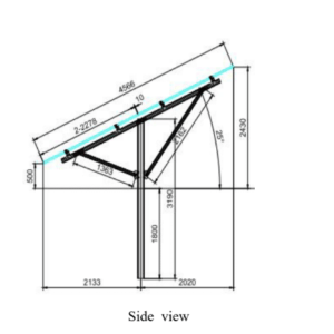 1 Pole 2 Portrait Steel Mounting Structure for Panels 2.28x1.13m (Complete System)